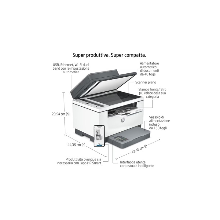 STAMPANTE HP MFC LASERJET PRO M234SDW 6GX01F 3IN1 A4 29PPM ADF STAMPA F/R 150FG LCD WIFI-LAN-USB-BT 1Y 64MB FINO:31/12